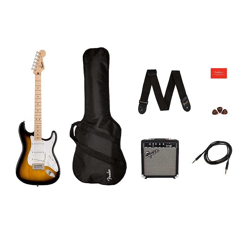 

Электрогитара Squier Sonic Stratocaster Pack - Sonic Strat w/ Bag, Amp, Cable, Strap, and Picks - Sunburst