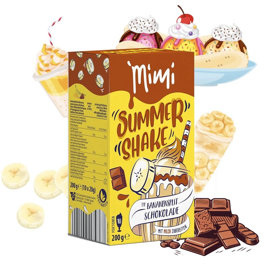

MIMI Summer Shake Banana Split Chocolate 200г, 10 порций – освежающий летний напиток, растворимый в холодной воде. Идеально подходит для отдыха Tsi Consumer Goods