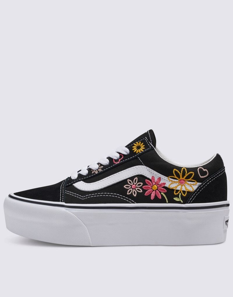 

Черно-белые кроссовки Vans Old Skool stackform с цветочной вышивкой