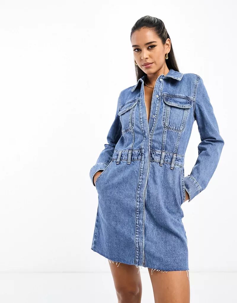 Голубое джинсовое платье мини со швами River Island цена и фото