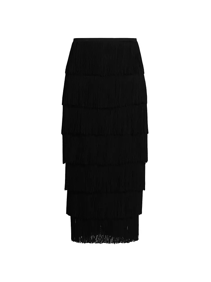 Многоярусная юбка-миди с бахромой Norma Kamali, черный трикотажный топ с бахромой norma kamali черный
