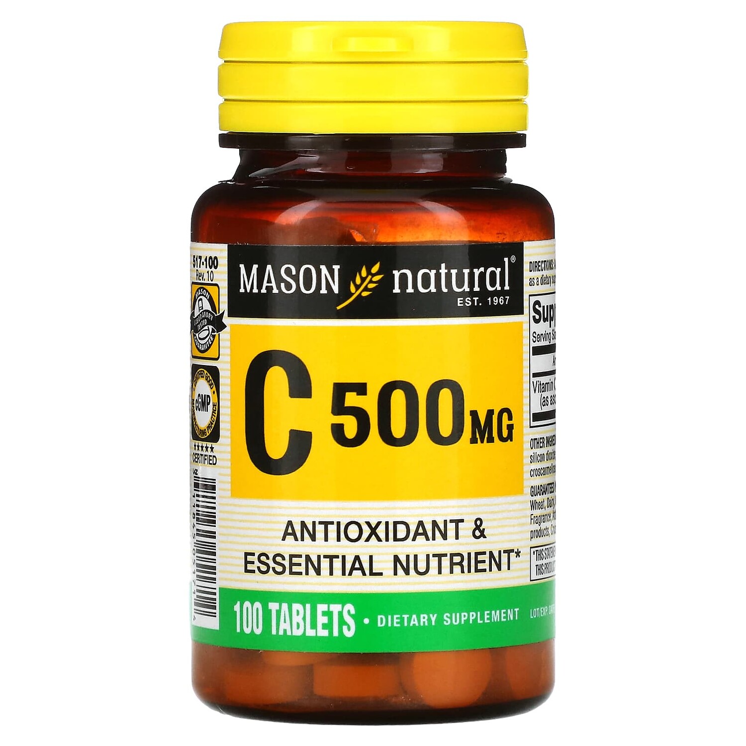 

Витамин C, 500 мг, 100 таблеток, Mason Natural