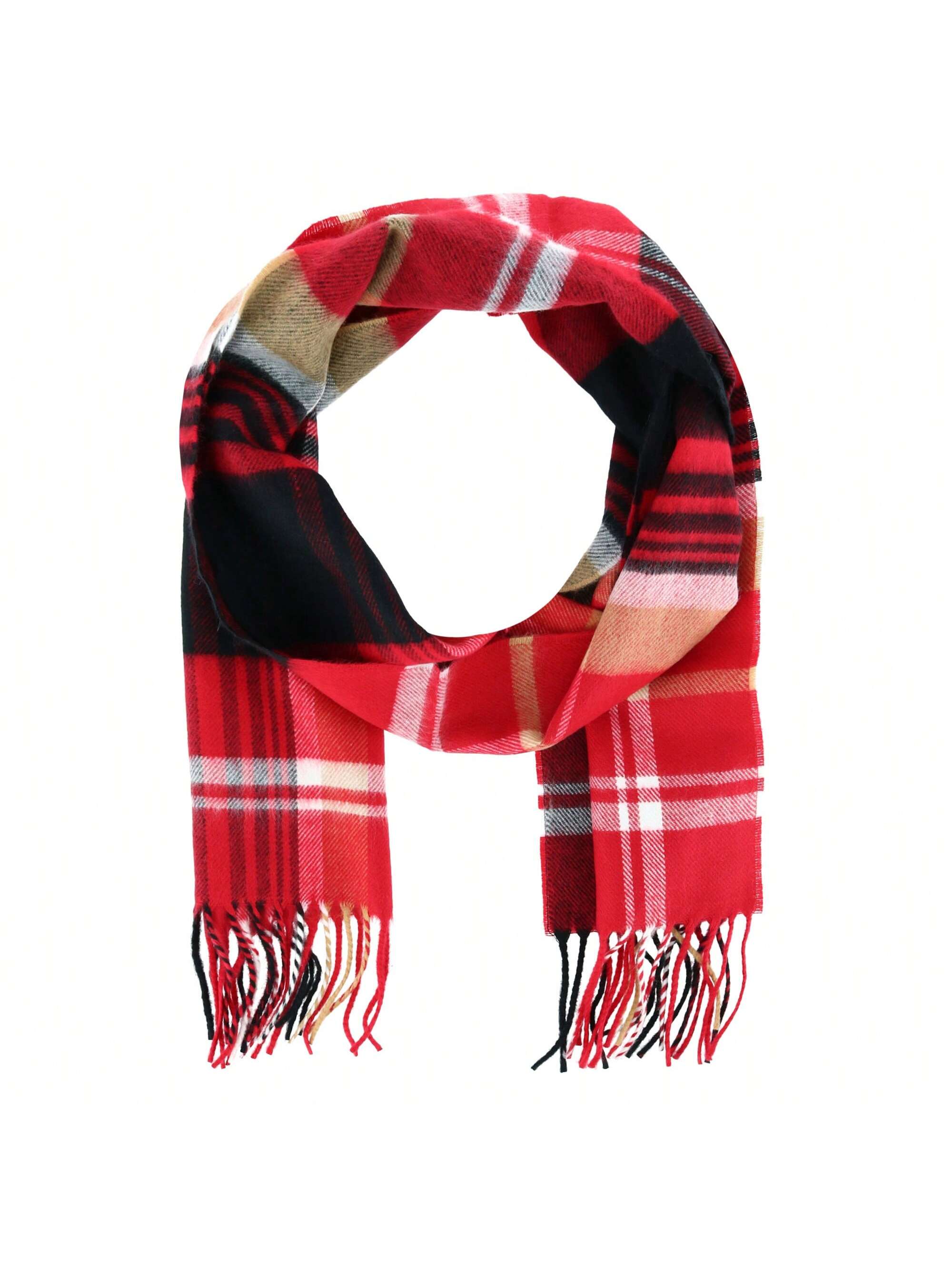 Мягкий зимний шарф в клетку David & Young, красный и черный