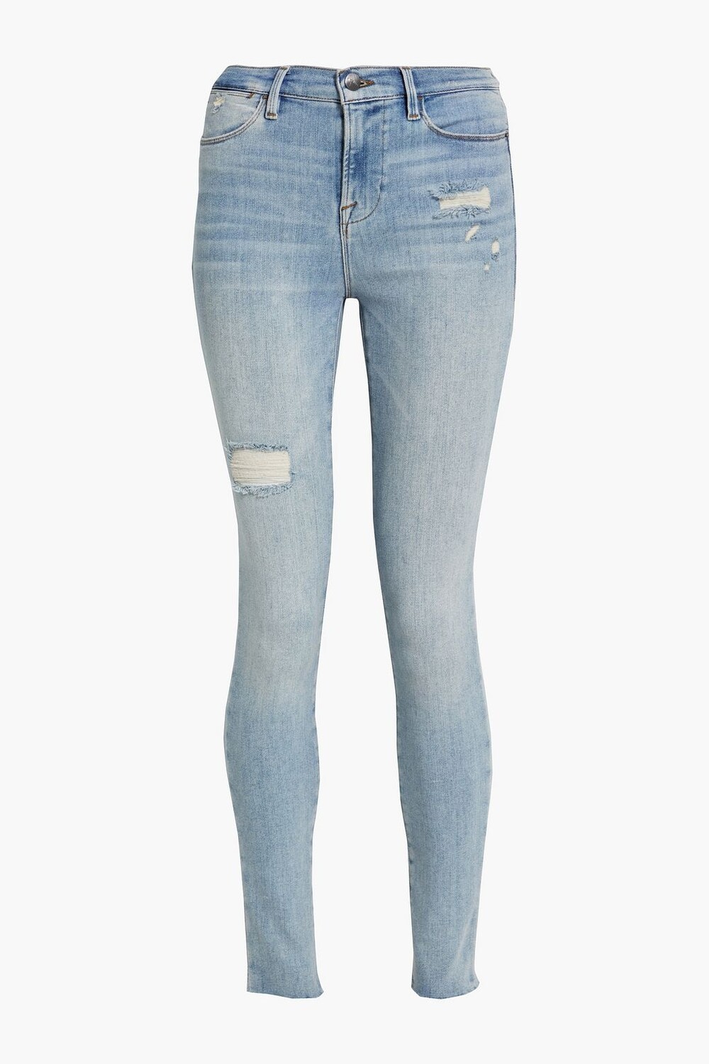 

Джинсы скинни Le High Skinny с потертостями и высокой посадкой FRAME, синий