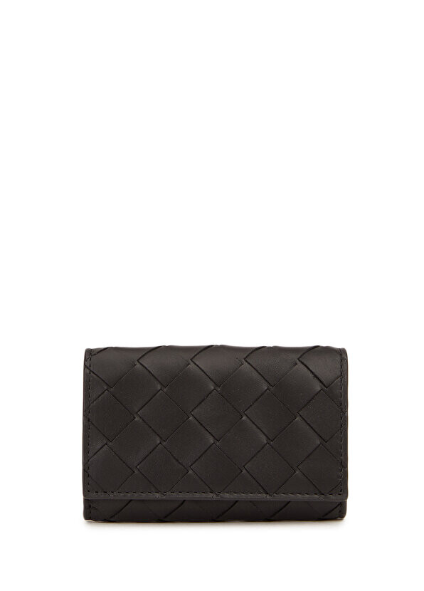 

Черный вязаный мужской кожаный кошелек с текстурой Bottega Veneta