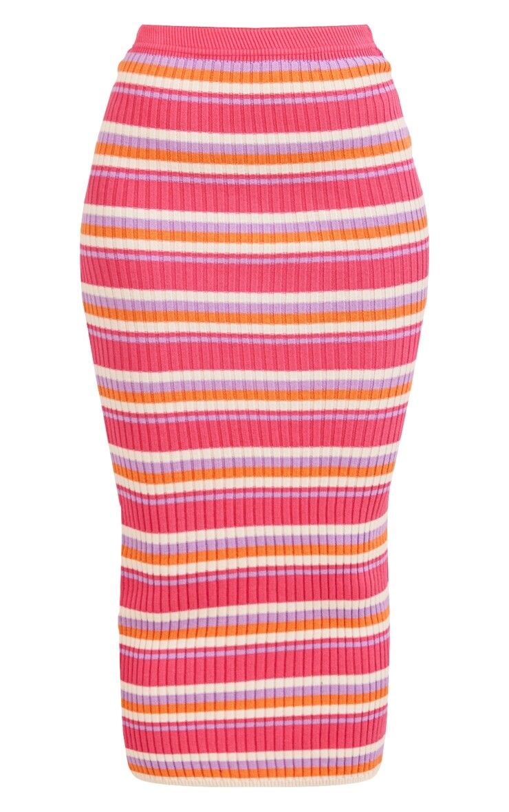 

PrettyLittleThing Трикотажная длинная юбка в рубчик с несколькими полосками