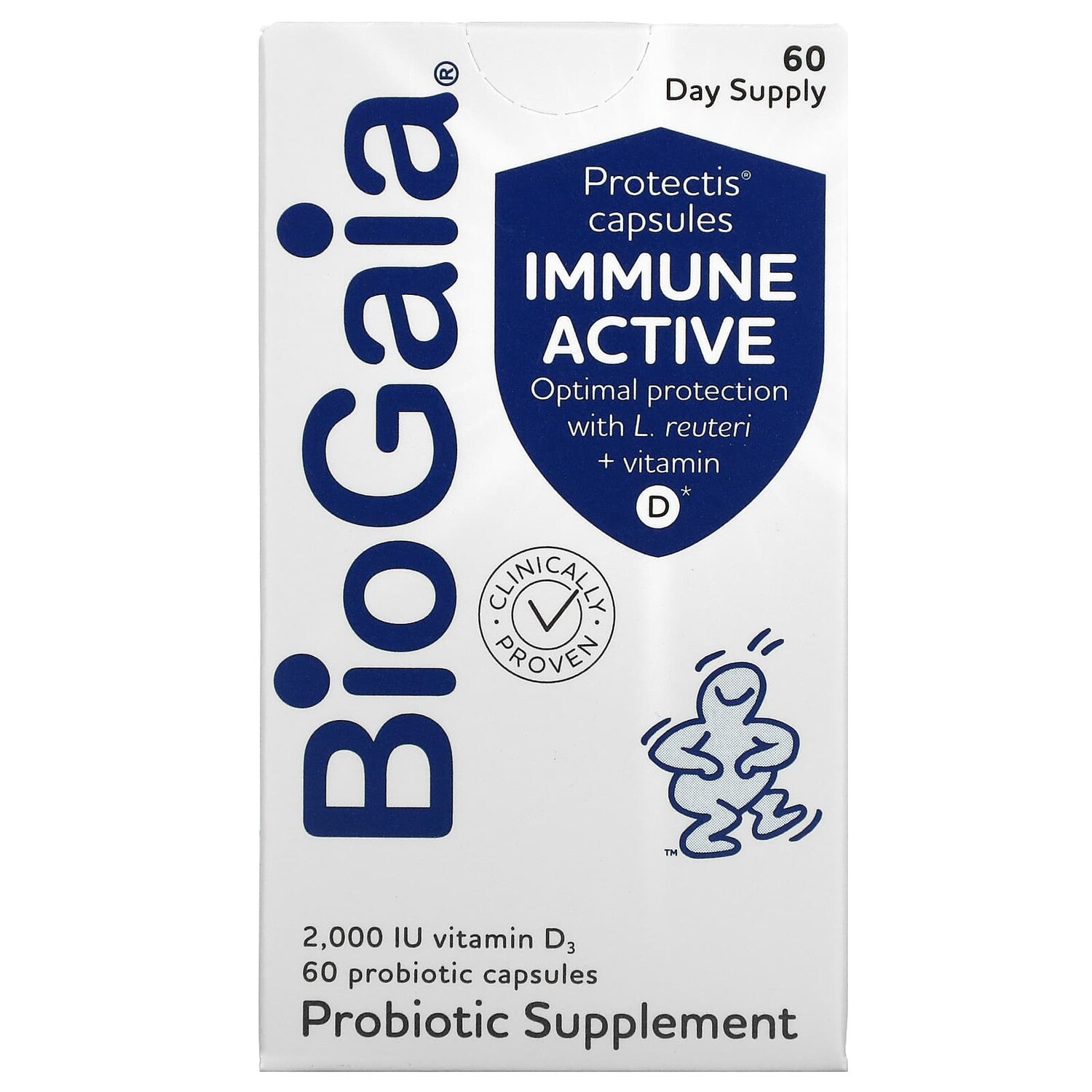 

Immune Active, капсулы Protectis, 2000 МЕ, 60 капсул с пробиотиками, BioGaia