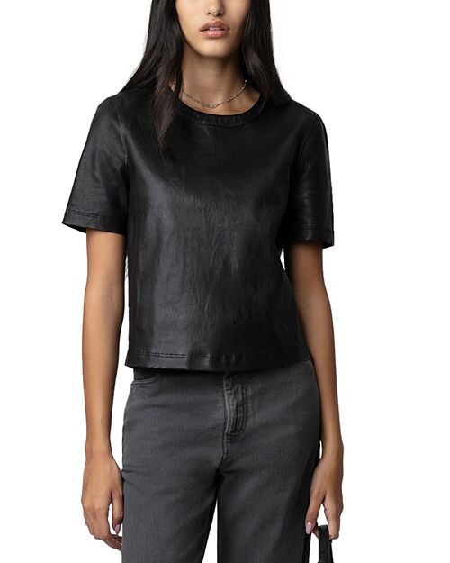 

Кожаный топ с короткими рукавами Tas Zadig & Voltaire, цвет Black