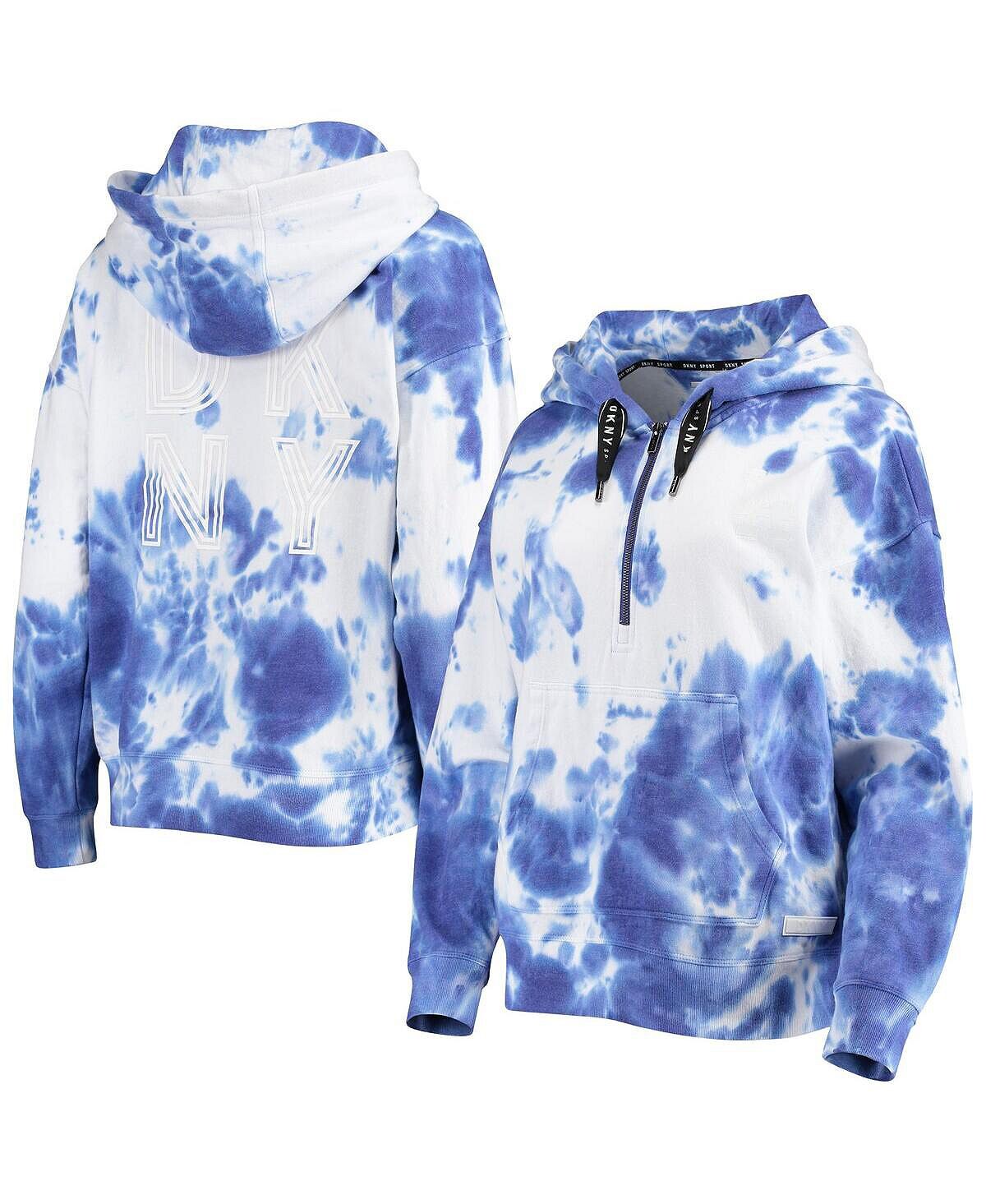 

Женская белая и королевская толстовка с капюшоном на молнии Los Angeles Dodgers Dakota Tie-Dye DKNY