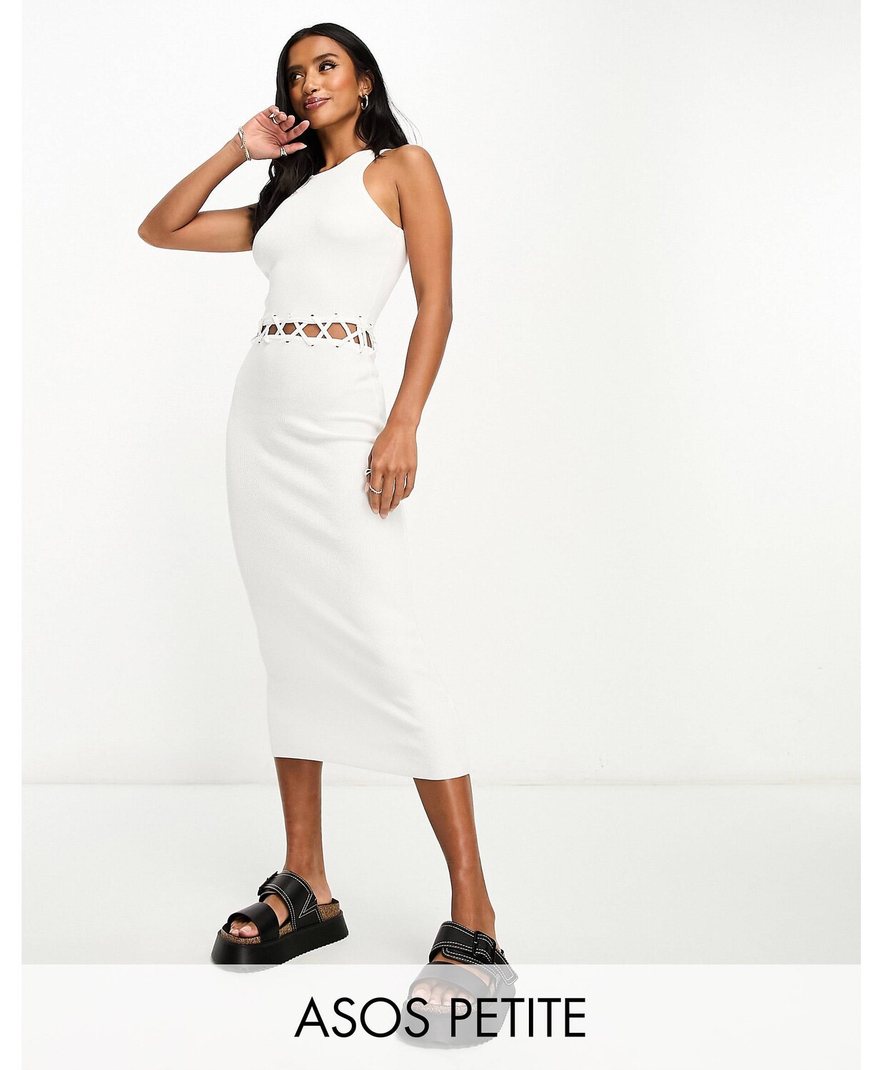 

Белое трикотажное платье миди с вырезом на талии ASOS DESIGN Petite ASOS Petite