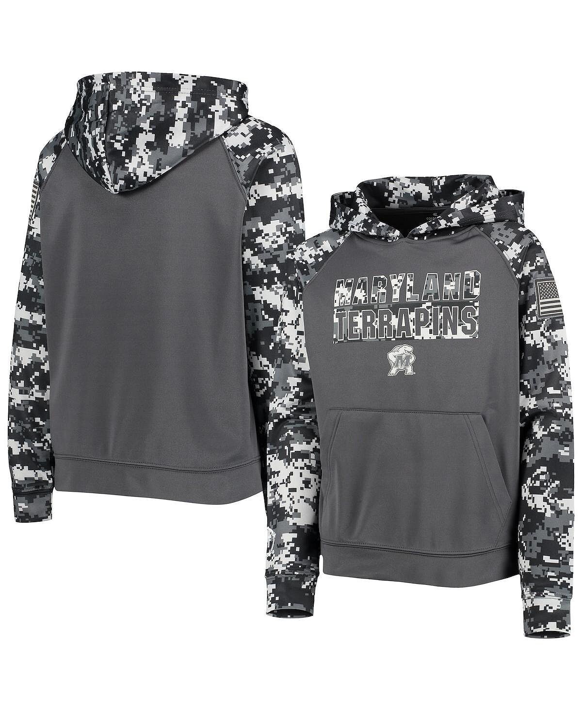 

Толстовка с капюшоном в стиле милитари Big Boys Charcoal Maryland Terrapins OHT с цифровым камуфляжем и пуловером реглан Colosseum