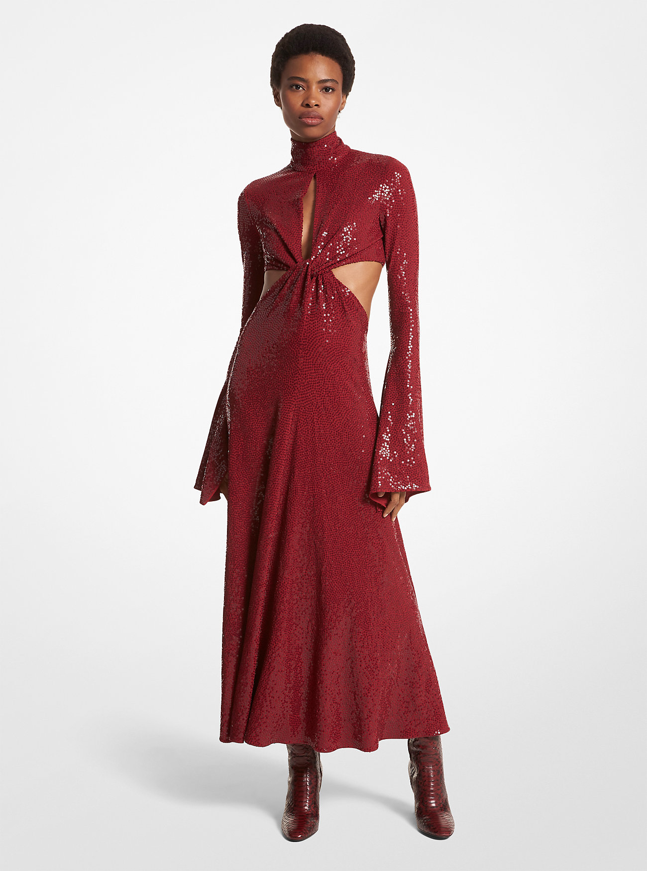 цена Платье-капелька из эластичного джерси с вышивкой вручную и пайетками Michael Kors