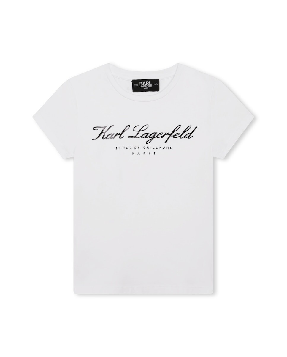 

Футболка для девочки с короткими рукавами и металлизированным логотипом Karl Lagerfeld, белый