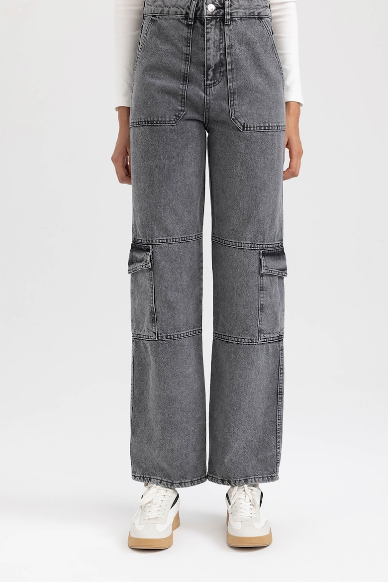 Джинсы карго с высокой талией Defacto, серый короткие джинсы с высокой талией defacto белый