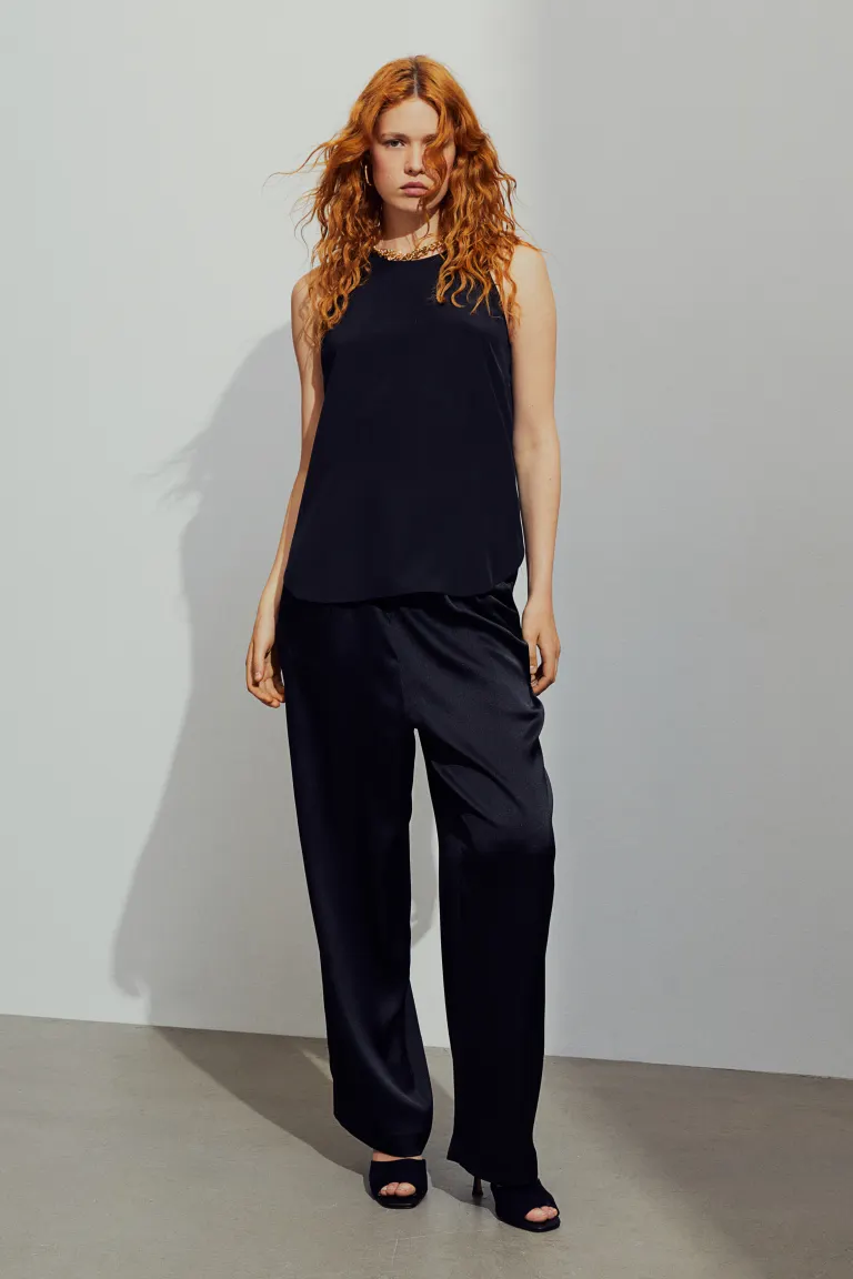 

Широкие брюки из атласа H&M, черный
