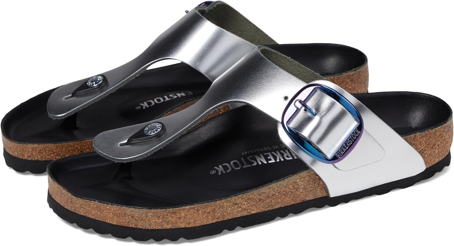 

Шлепанцы Gizeh Big Buckle - Metallic Leather Birkenstock, цвет Metallic Silver