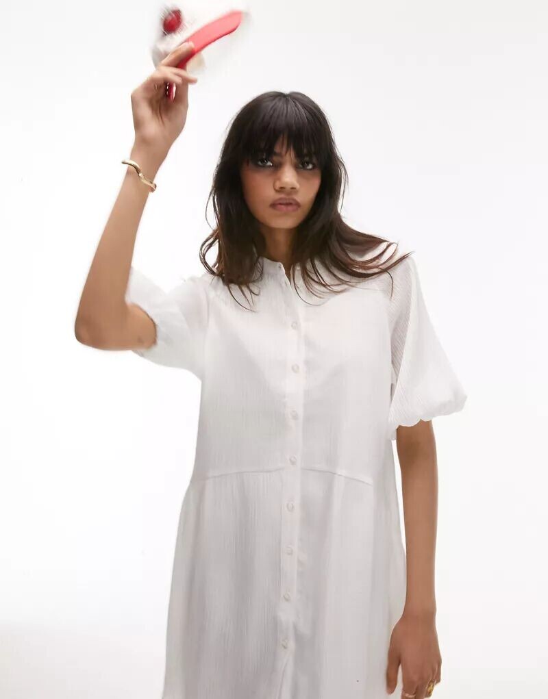 

Белое фактурное платье-рубашка Topshop Chuck