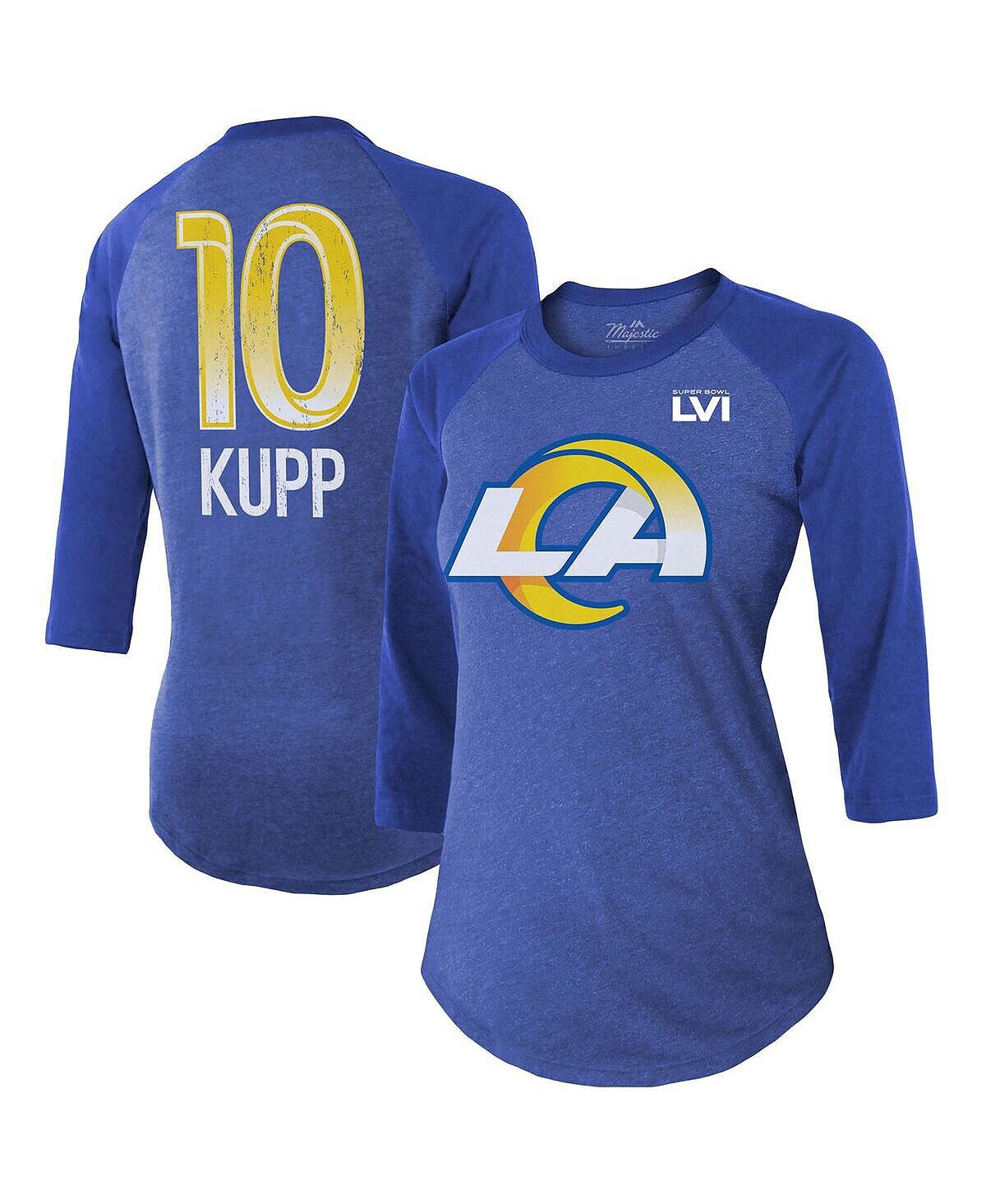 

Женская футболка Cooper Kupp Royal Los Angeles Rams Super Bowl LVI с именем и номером реглан с рукавом 3/4 Majestic