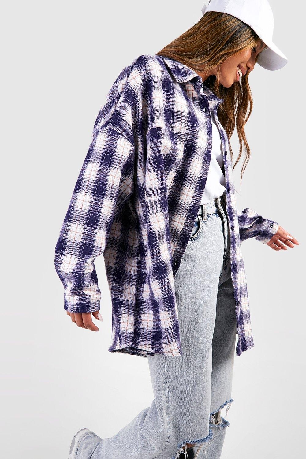 

Фланелевая рубашка оверсайз Boohoo, синий