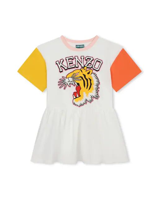 

Платье для девочки с рисунком спереди и контрастными рукавами Kenzo Kids, белый