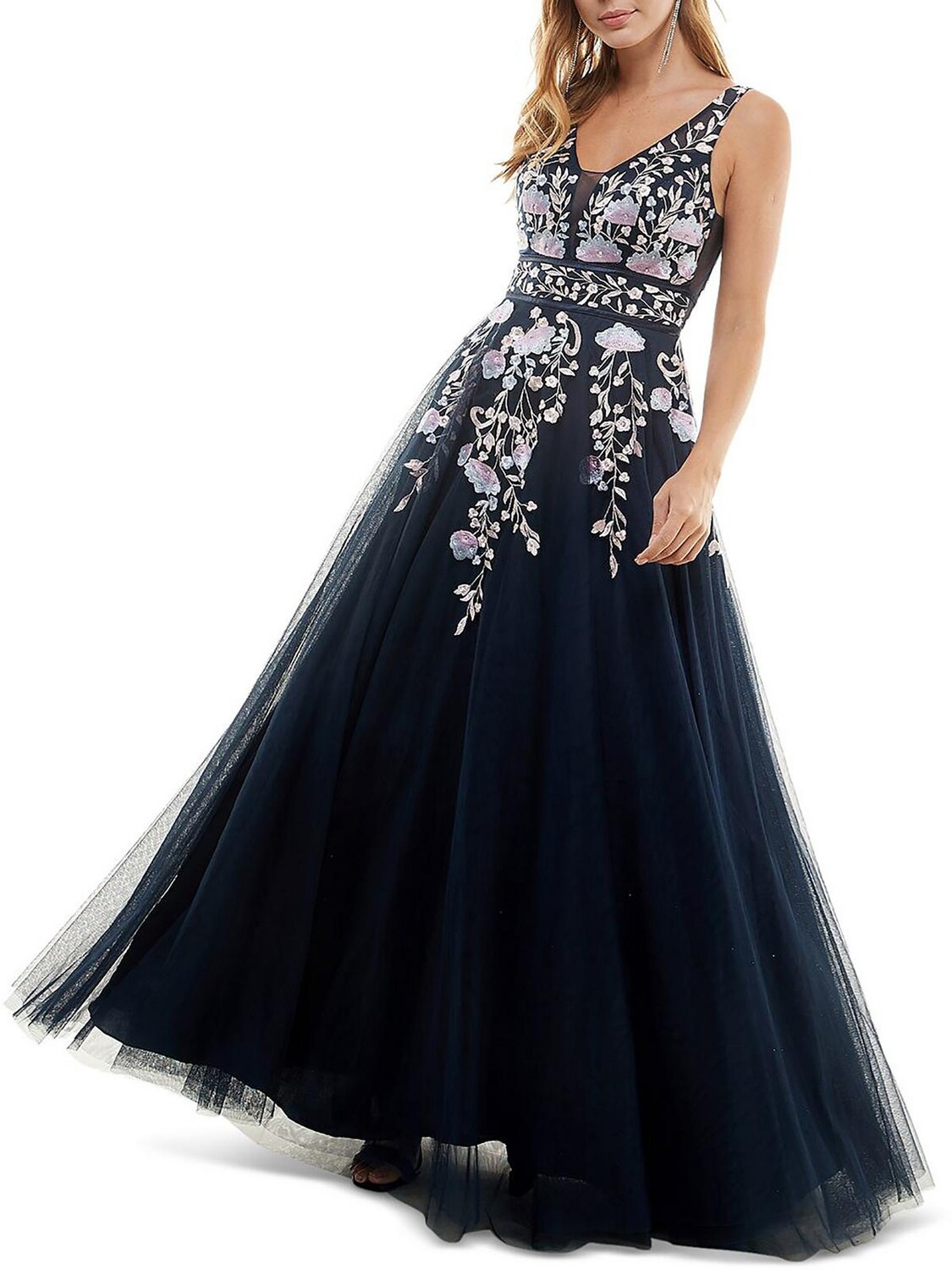 

Женское вечернее платье из сетки с вышивкой для юниоров TLC Say Yes To The Prom, цвет Navy/Pink