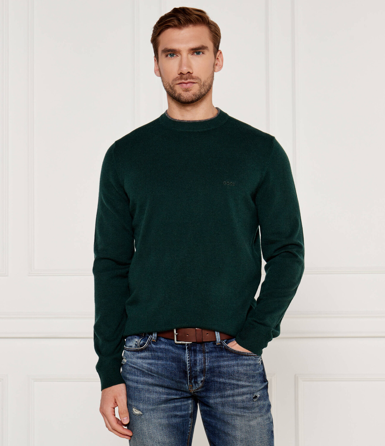 

Свитер из шерсти BOSS BLACK Ebacio Regular Fit, цвет verde bottiglia