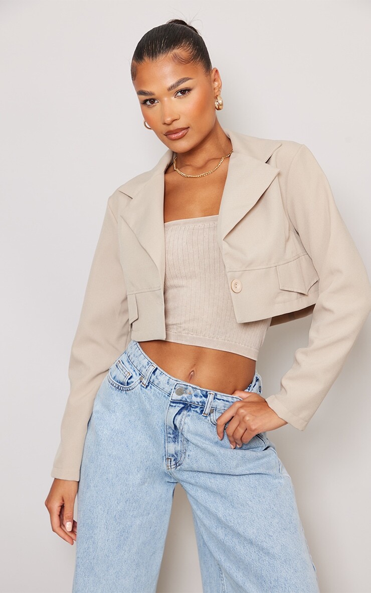 

PrettyLittleThing Укороченный пиджак Stone Basic с карманами и клапанами