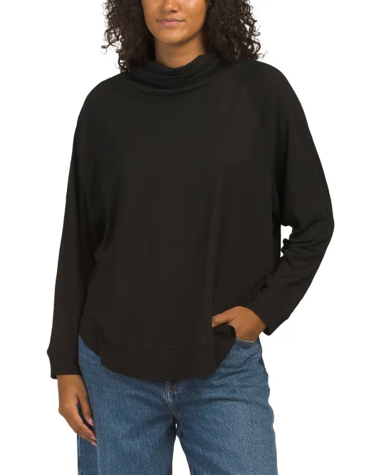 

Топ с высоким воротником, ребристой отделкой и рукавами «летучая мышь» Lilla P, черный