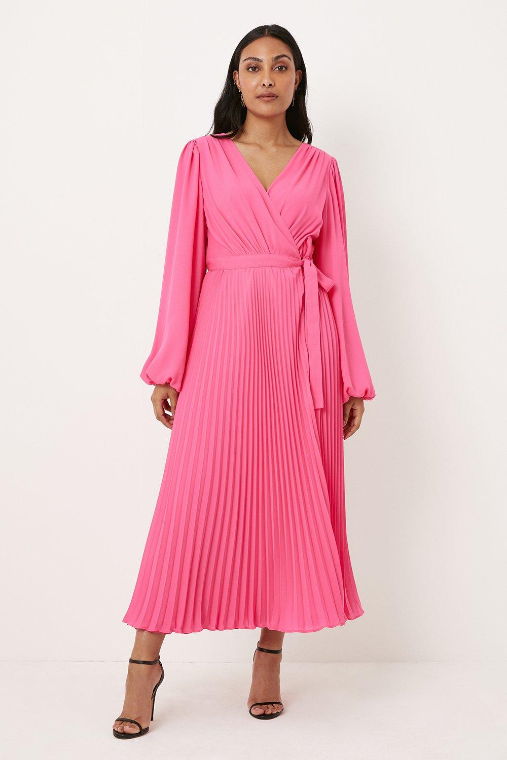 платье макси летнее с юбкой из шифона Плиссированное платье макси с запахом Petite Wallis, розовый