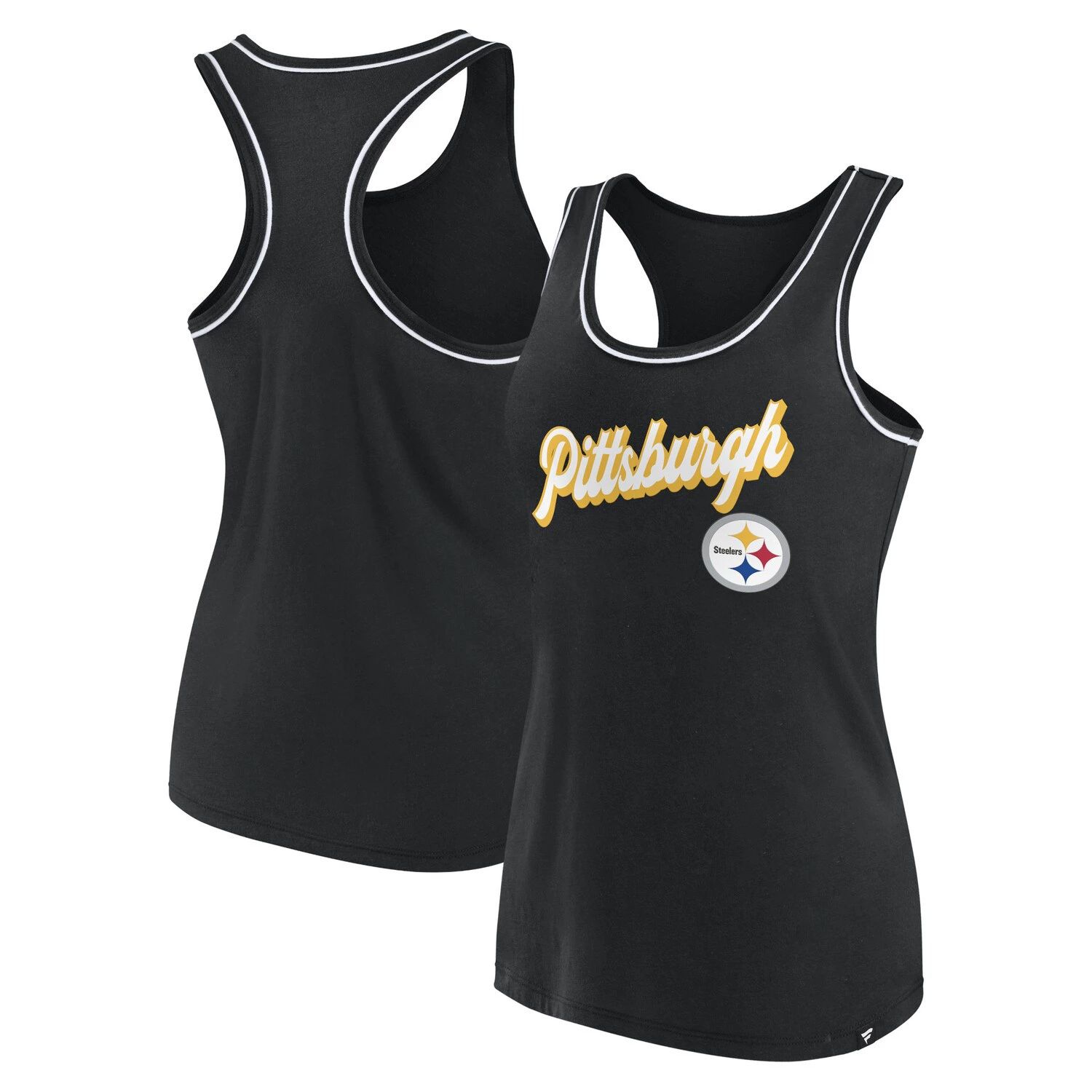 

Женская черная майка с фирменным логотипом Fanatics Pittsburgh Steelers с логотипом Racerback и овальным вырезом Fanatics, Черный