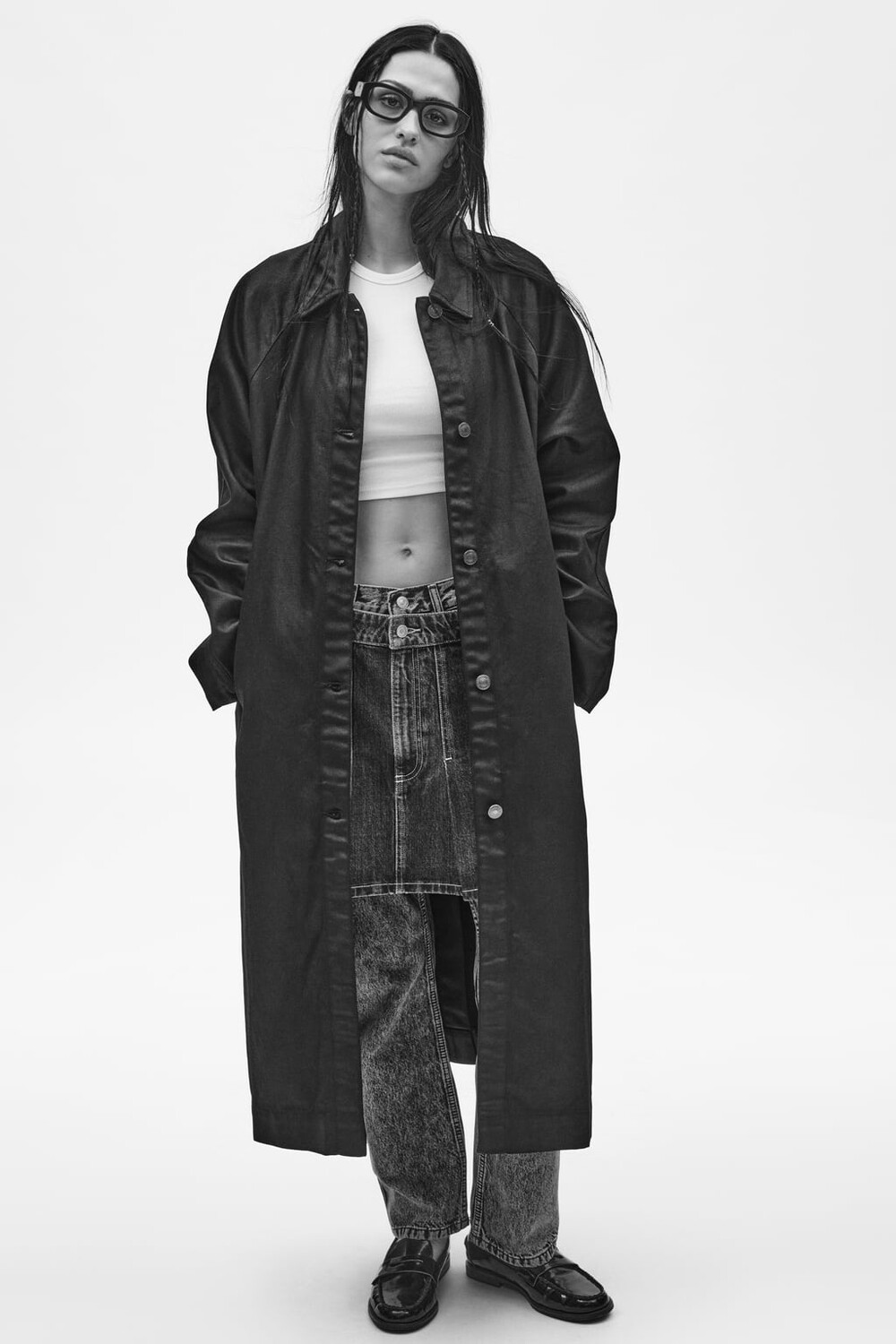 

Trf тренч оверсайз с джинсовым покрытием ZARA, черный