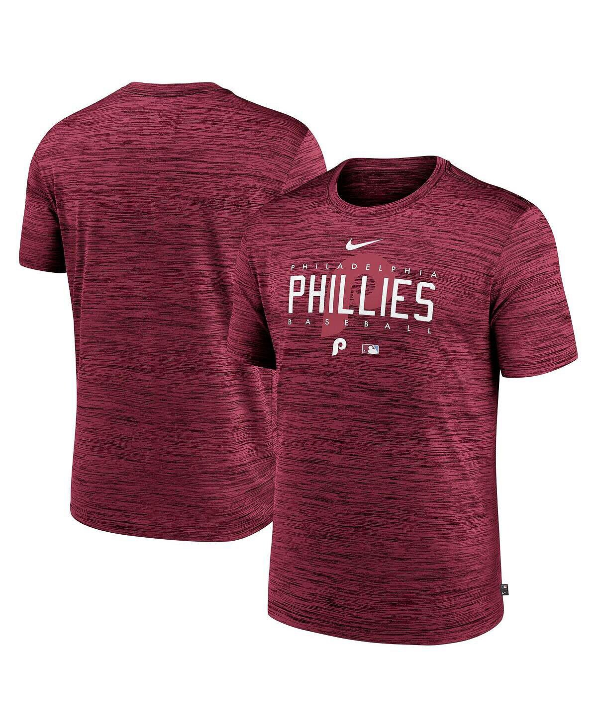 

Мужская бордовая футболка Philadelphia Phillies Authentic Collection Velocity Performance Practice Practice Nike, Красный
