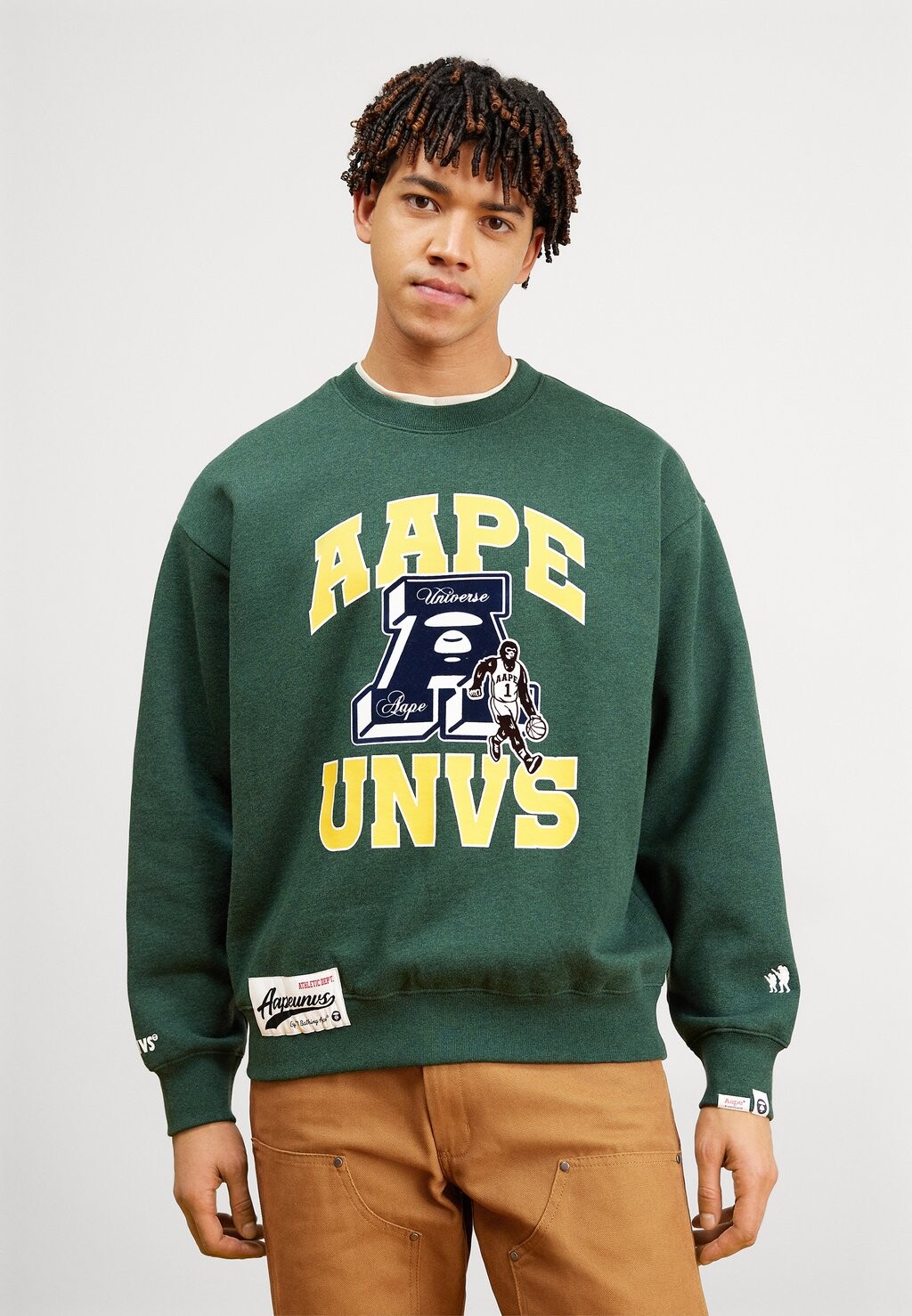 

Толстовка CREW NECK AAPE By A Bathing Ape, цвет heather green