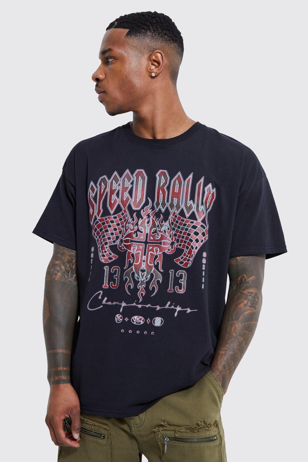 

Футболка оверсайз с графикой moto rally Boohoo, черный