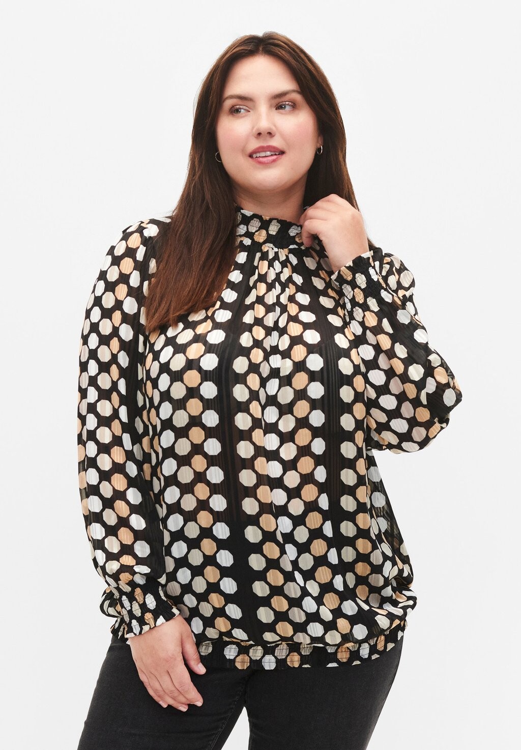 

Блузка Zizzi С СМОКОМ, цвет black dots aop
