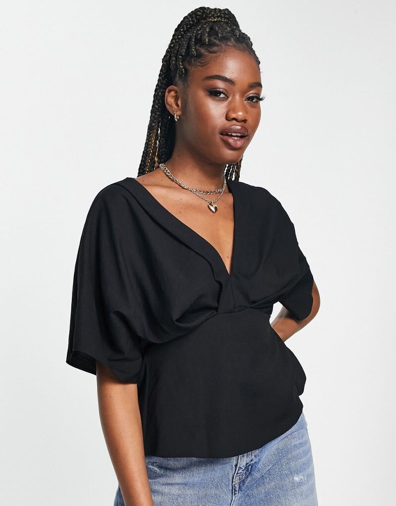 

Черный топ-кимоно с защипами ASOS DESIGN