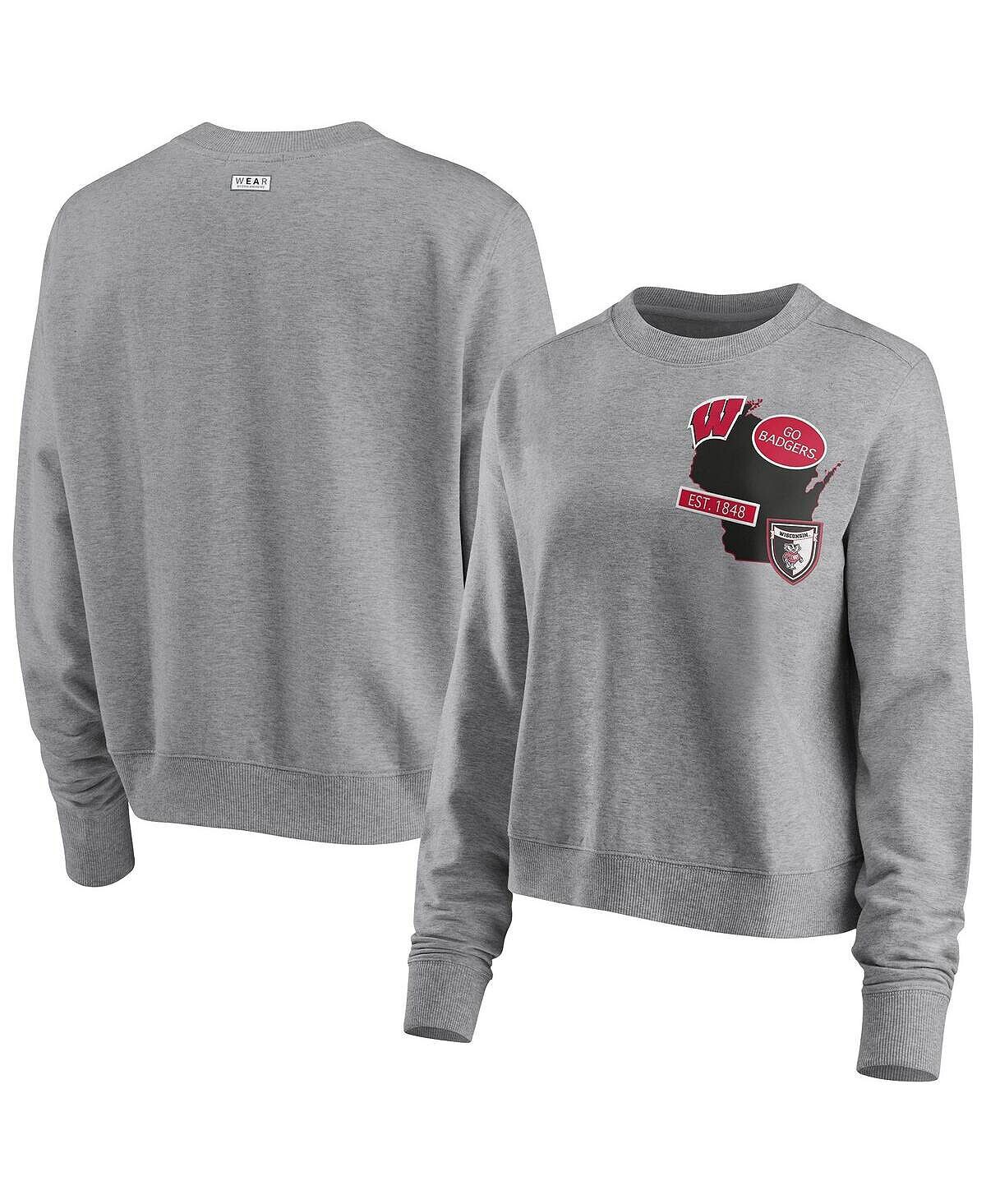 

Женский серый свитшот с нашивками Wisconsin Badgers WEAR by Erin Andrews
