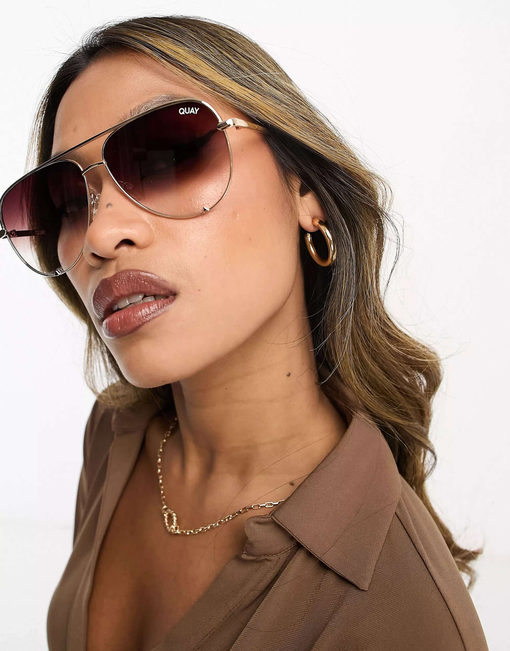 цена Солнцезащитные очки-авиаторы Quay High Key золотисто-коричневого цвета Quay Australia