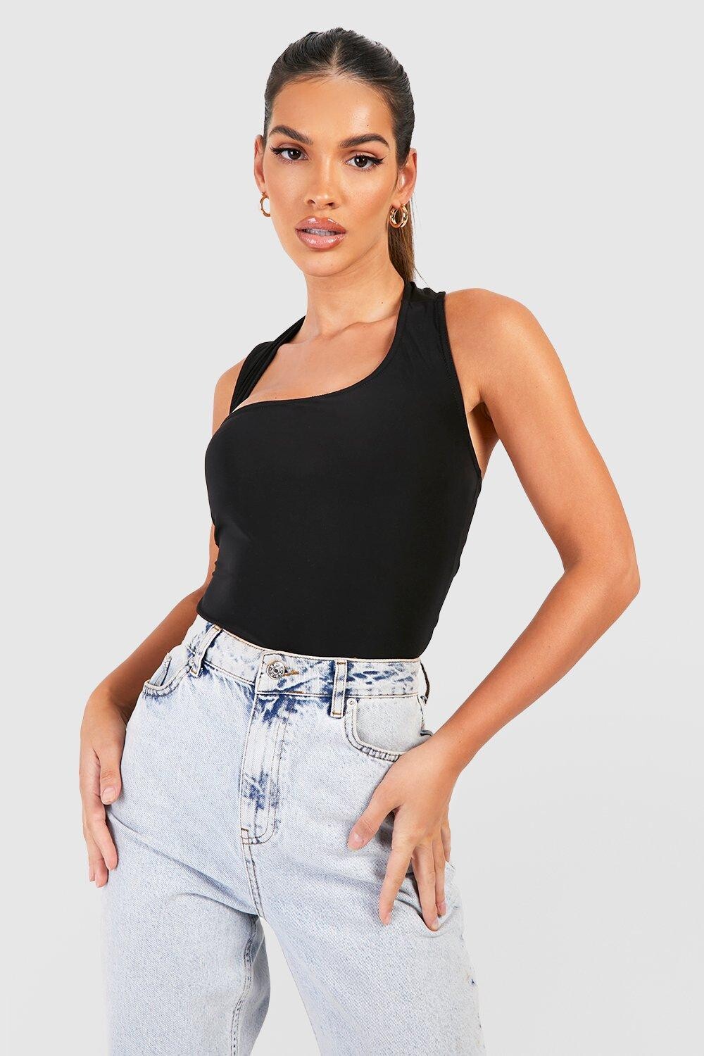 

Облегающее асимметричное боди Boohoo, черный
