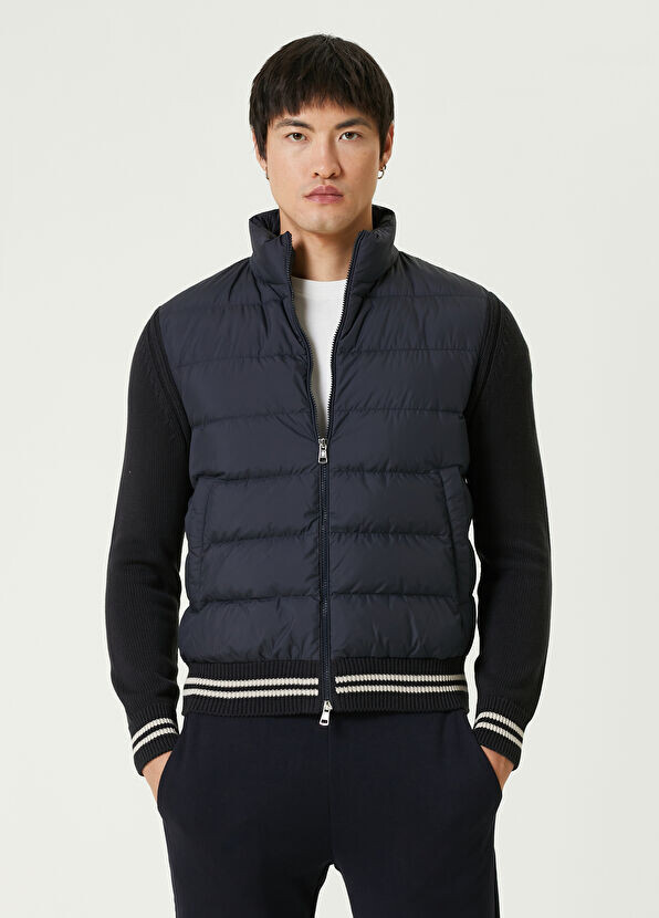 

Стеганое пальто с трикотажной отделкой Moncler, синий