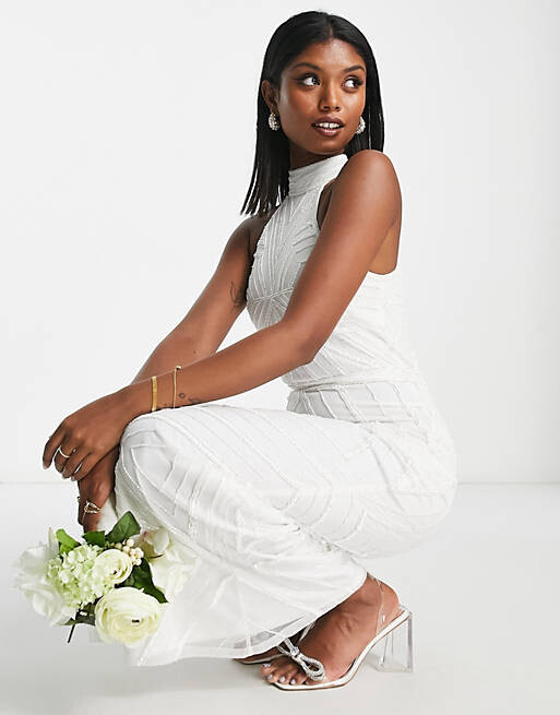 

Эксклюзивный комбинезон широкого кроя Starlet Bridal цвета слоновой кости с украшением
