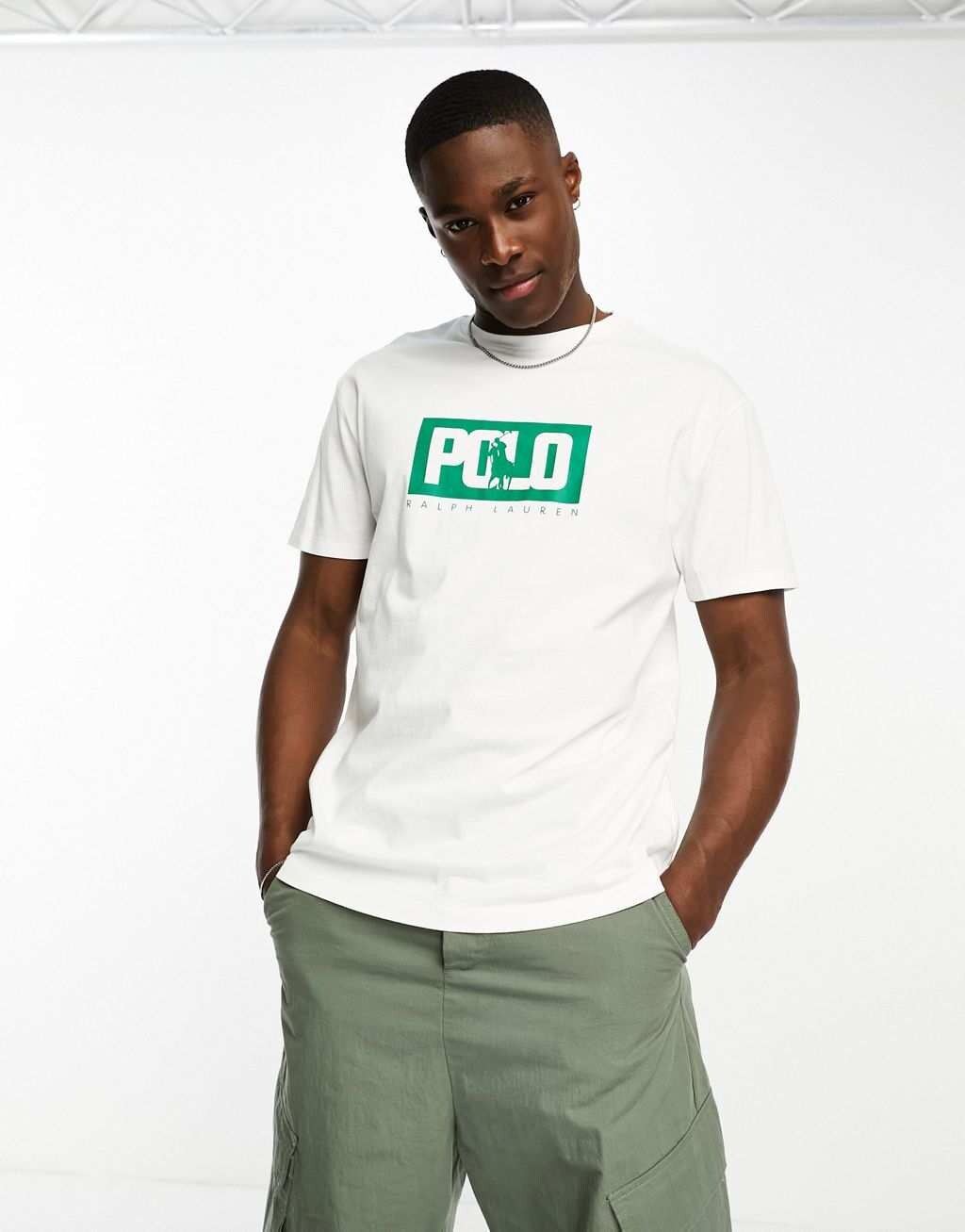 

Белая классическая футболка оверсайз с коробочным логотипом Polo Ralph Lauren