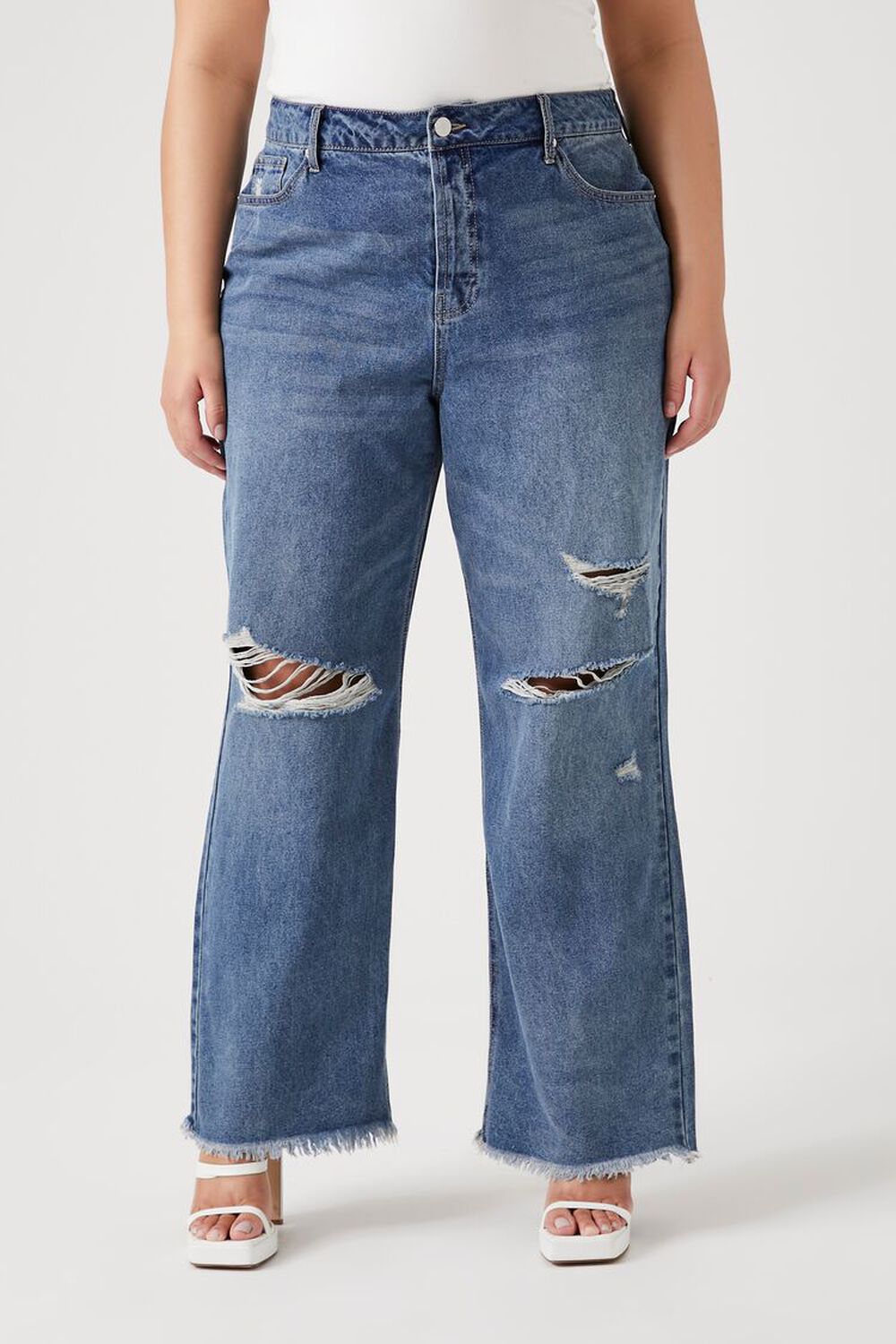 Рваные прямые джинсы больших размеров , деним Forever 21