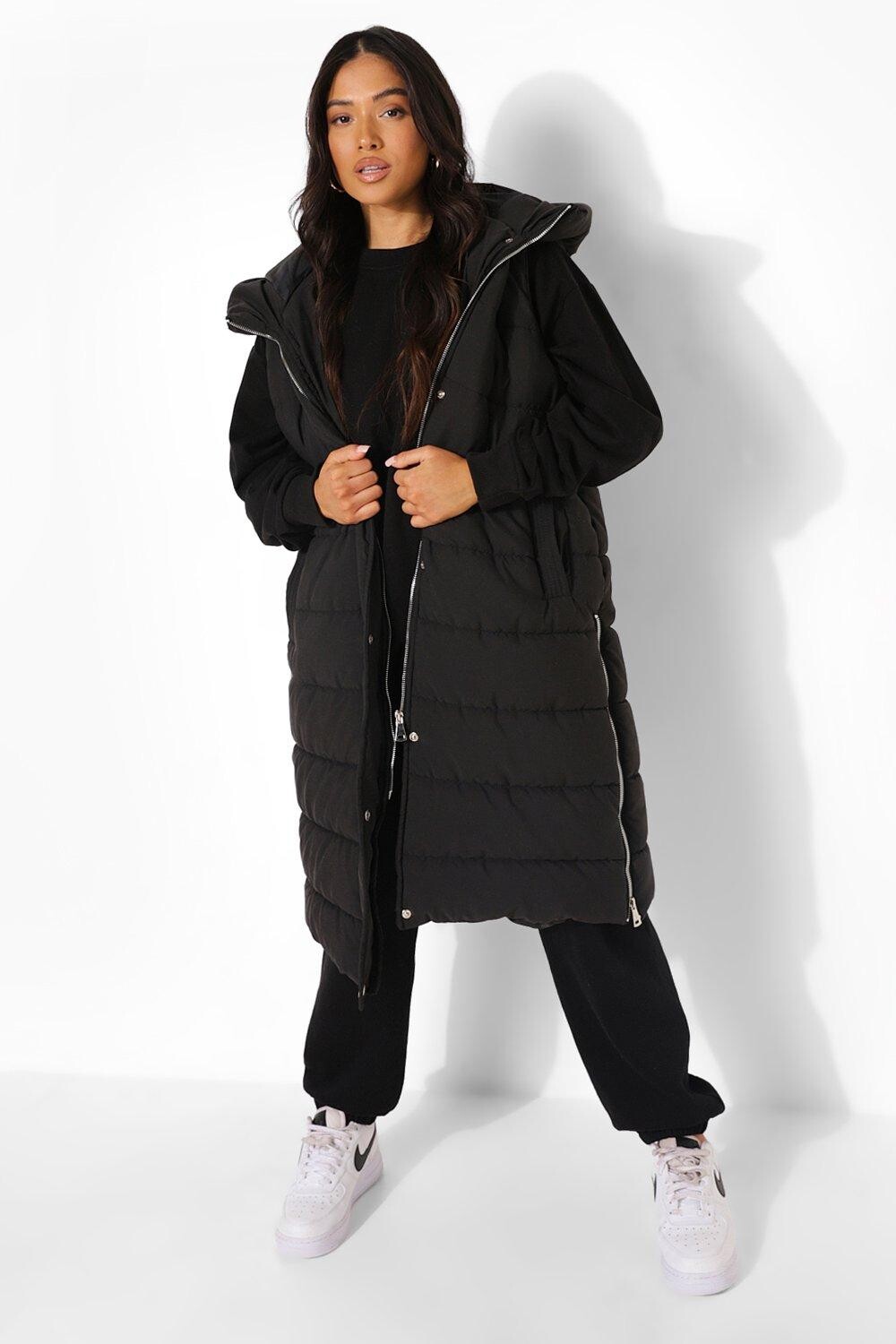 

Длинный жилет с капюшоном petite Boohoo, черный
