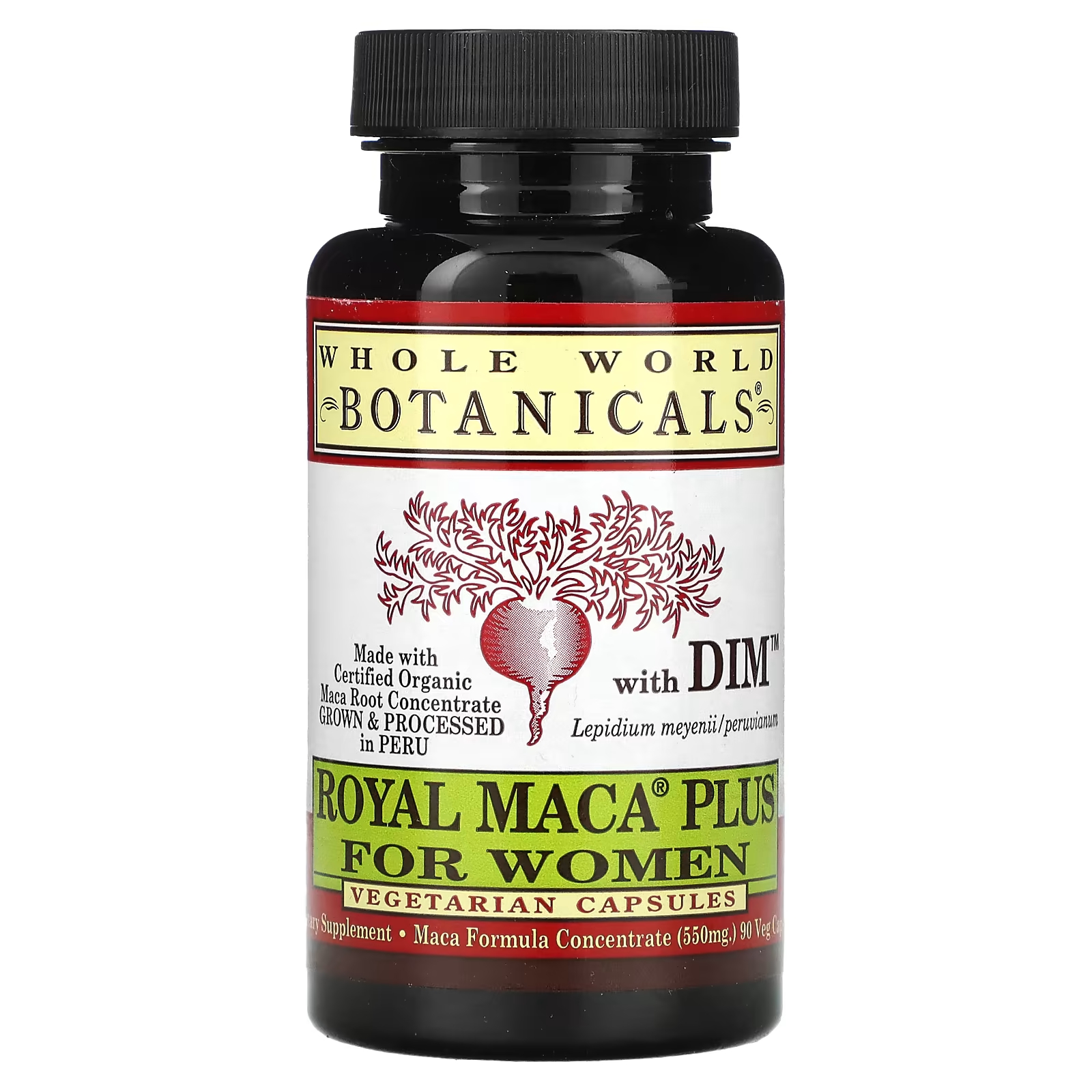Royal Maca Plus с DIM для женщин 900 мг, 90 вегетарианских капсул (550 мг на капсулу) Whole World Botanicals whole world botanicals royal maca 250 мг 180 капсул