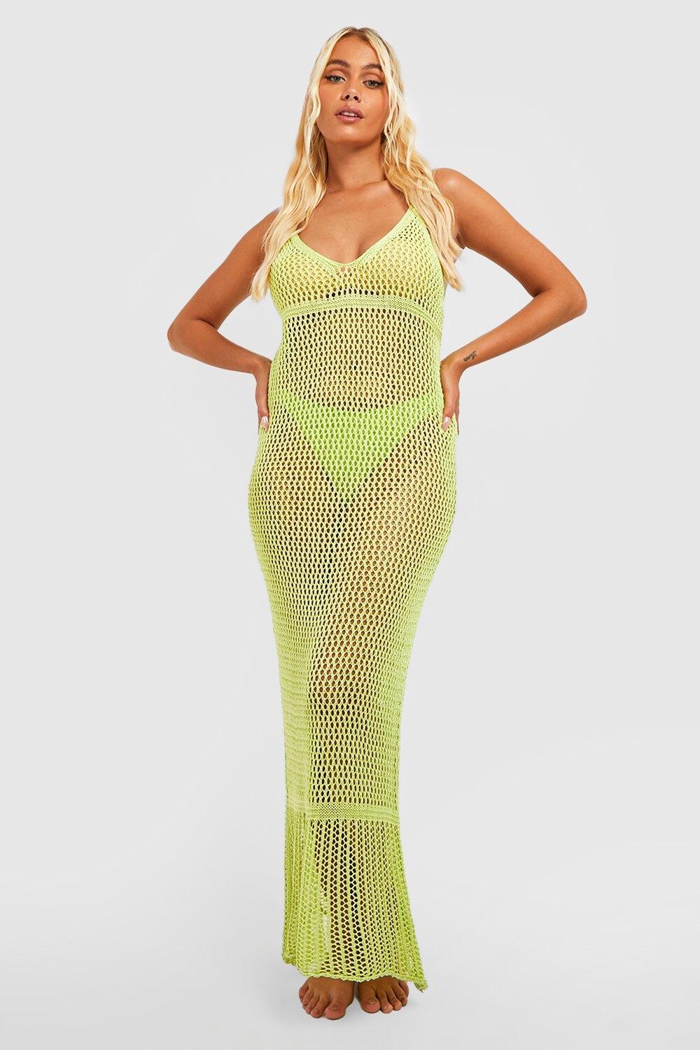 

Пляжное платье макси крючком Boohoo, лаймовый