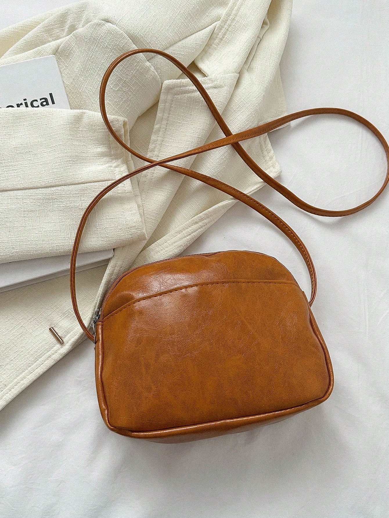 Однотонная женская повседневная сумка через плечо для мобильного телефона, коричневый