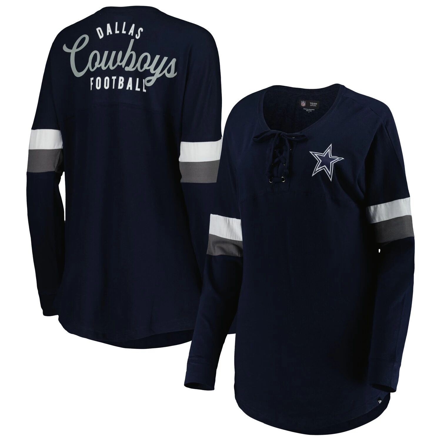 

Женская темно-синяя футболка New Era Dallas Cowboys Athletic Varsity на шнуровке с длинными рукавами New Era, Синий
