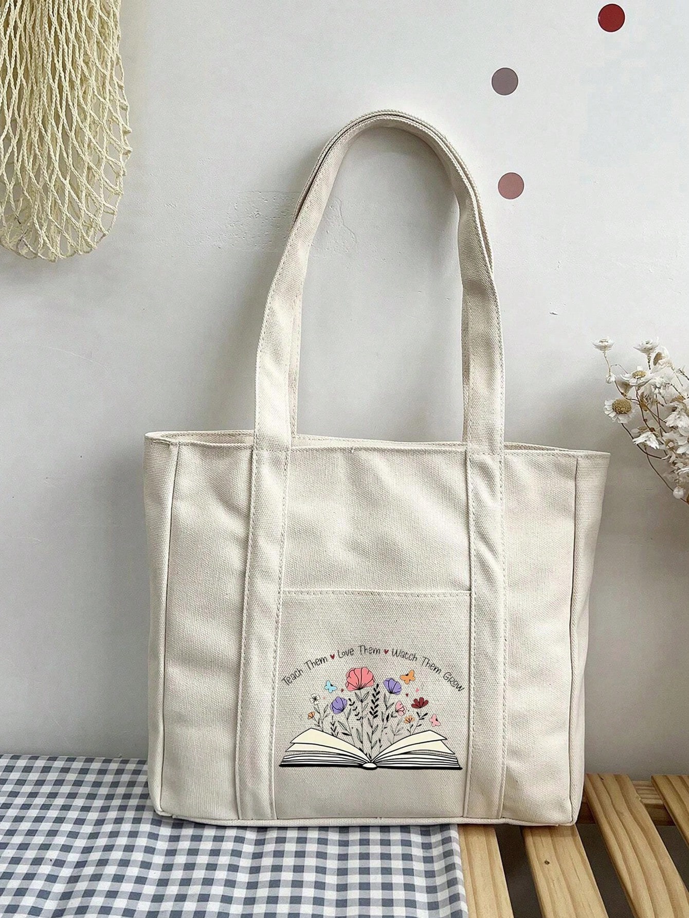 Холщовая сумка-тоут с буквенным принтом, белый kawaii sanrio аниме холщовая сумка милая моя мелодия полакко коричная мультяшная сумка для покупок креативные детские подарки