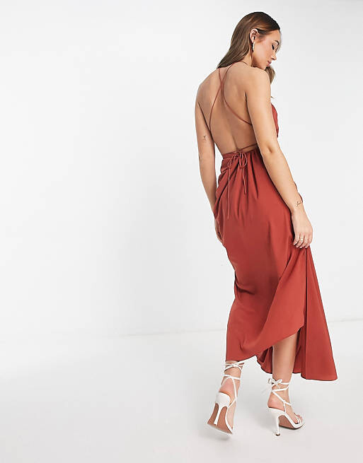 

Ржавое платье миди с драпировкой и завязками ASOS EDITION